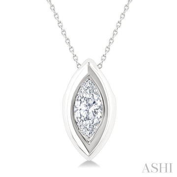 1/3 Ctw Bezel Set Marquise Cut Diamond Bubble Fashion Pendant With Chain in 14K White Gold